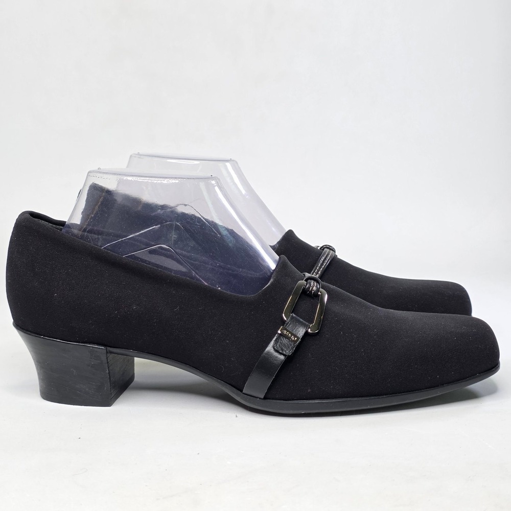 Munro American Womens 9 W Black Fabric Buckle Square Toe Block Heel Casual Pumps